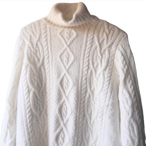 Unisex White Cable Knit High-Neck Sweater Taaraz