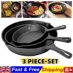 Set Of 3 Cast Iron Non Stick Skillet Griddle Cooking Pan( Pre-Seasoned Frying Pan)