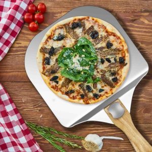 12 Inch Aluminium Pizza Peel with Foldable Wood Handle And Pizza Paddle